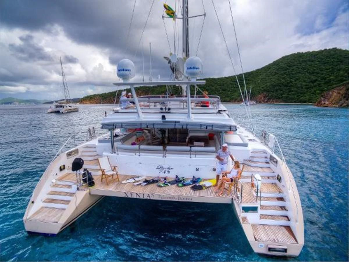 a boat on the water aboard 74' PRIVILEGE 2010 Yacht for Sale