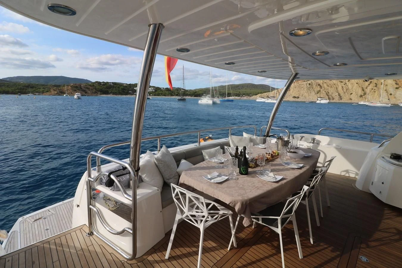 a table on a boat aboard LI-JOR Yacht for Sale