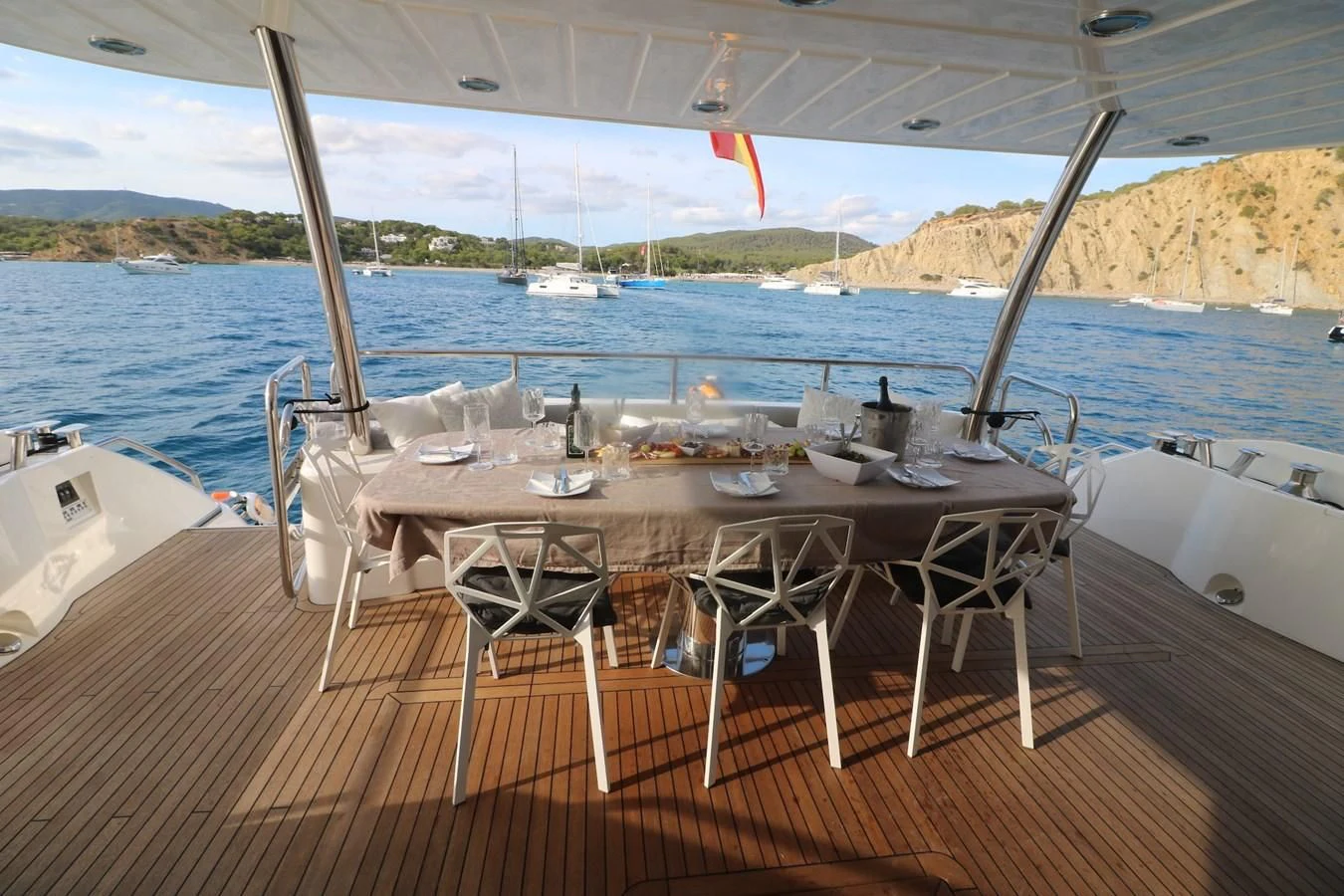 a table set on a boat aboard LI-JOR Yacht for Sale