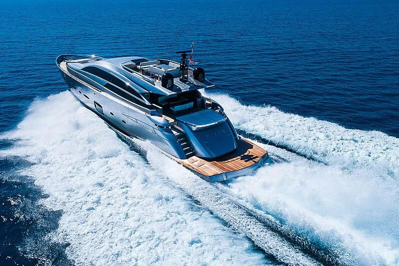 a helicopter flying over a boat aboard KIKI V Yacht for Sale