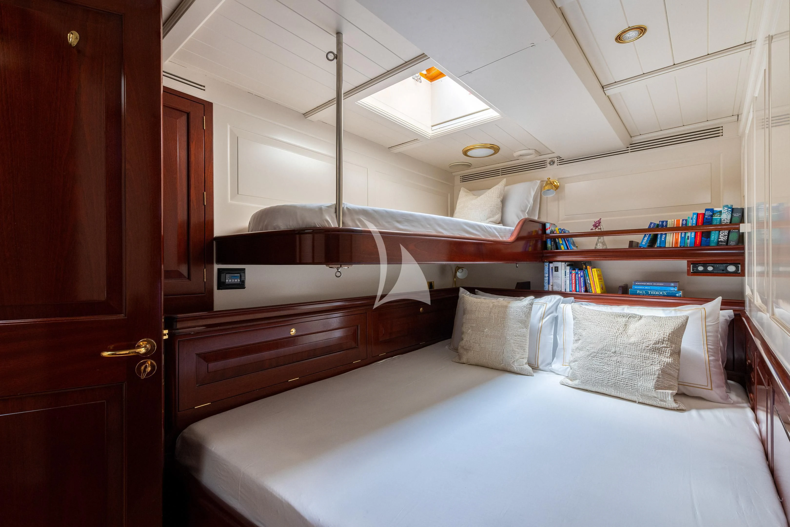 a bed in a room aboard WINDROSE OF AMSTERDAM Yacht for Sale