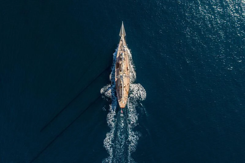 a rocket in the air with Chrysler Building in the background aboard WINDROSE OF AMSTERDAM Yacht for Sale