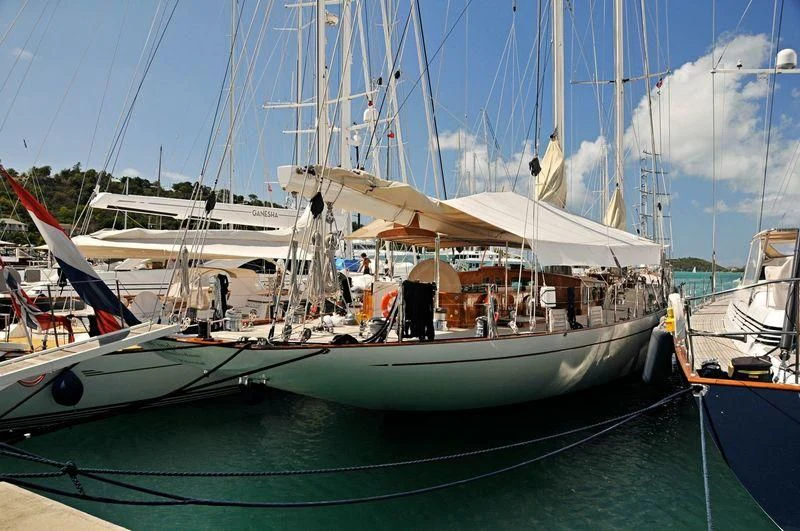 a group of boats are parked in a harbor aboard WINDROSE OF AMSTERDAM Yacht for Sale