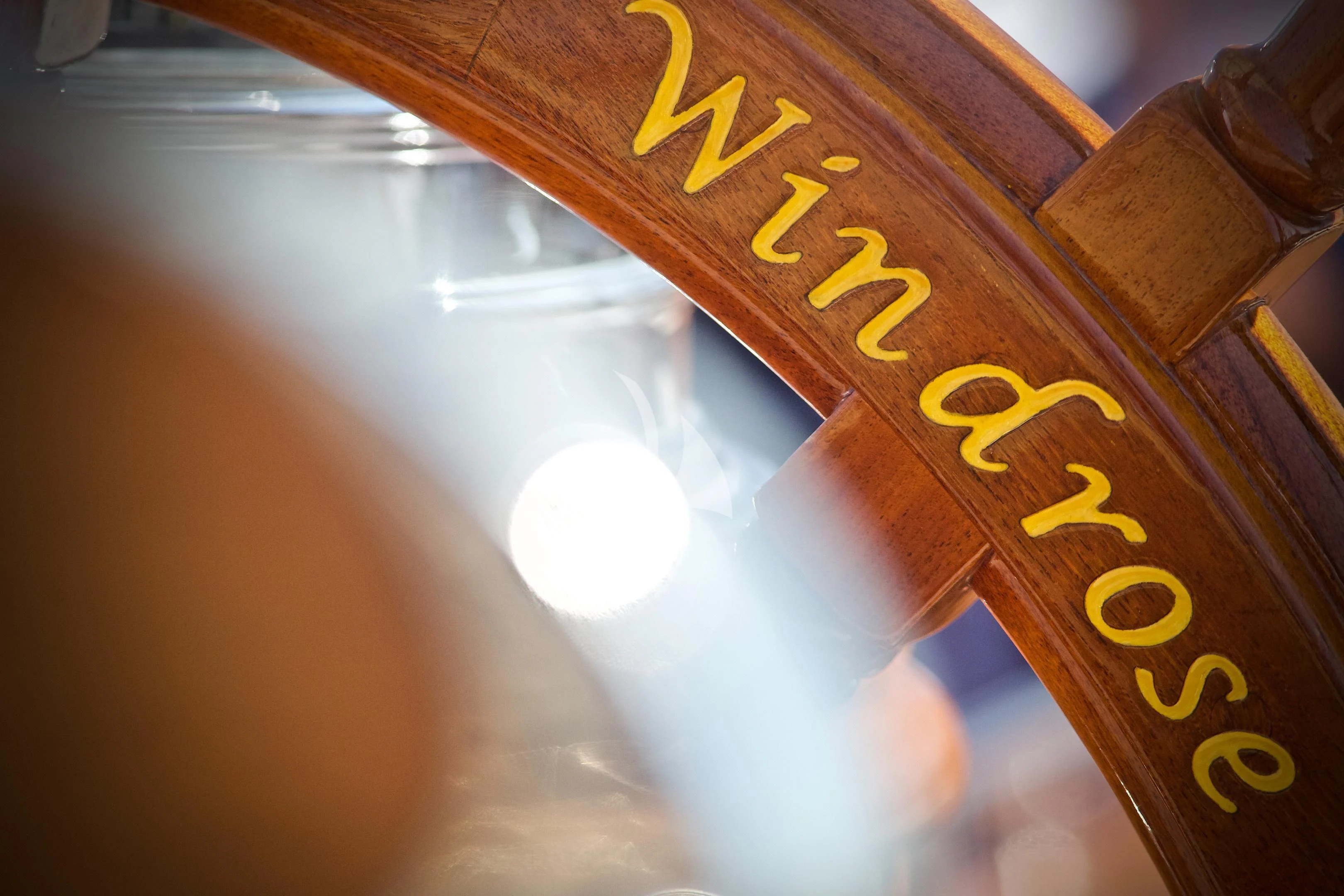 a close-up of a logo aboard WINDROSE OF AMSTERDAM Yacht for Sale