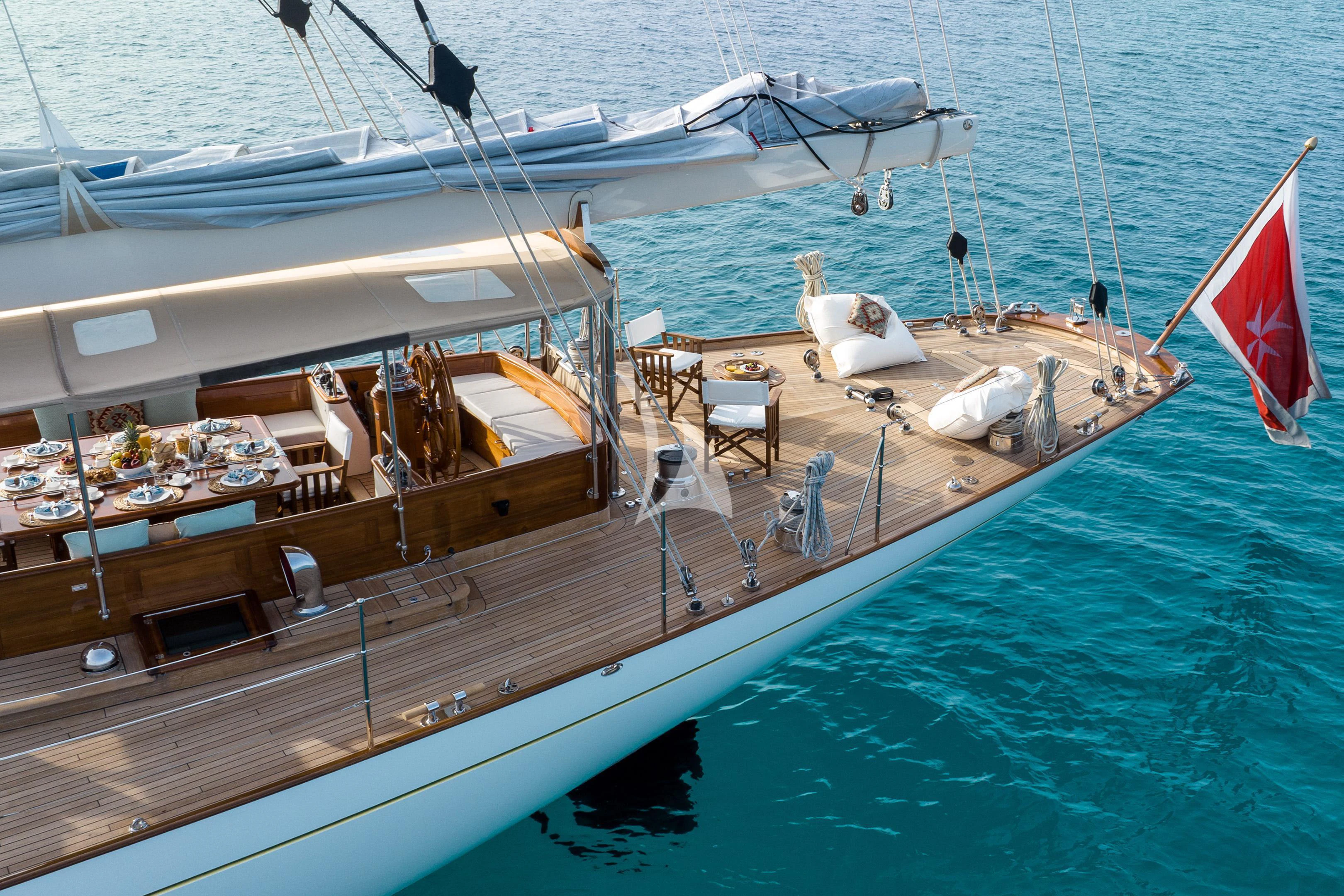 a boat with a flag on the deck aboard WINDROSE OF AMSTERDAM Yacht for Sale