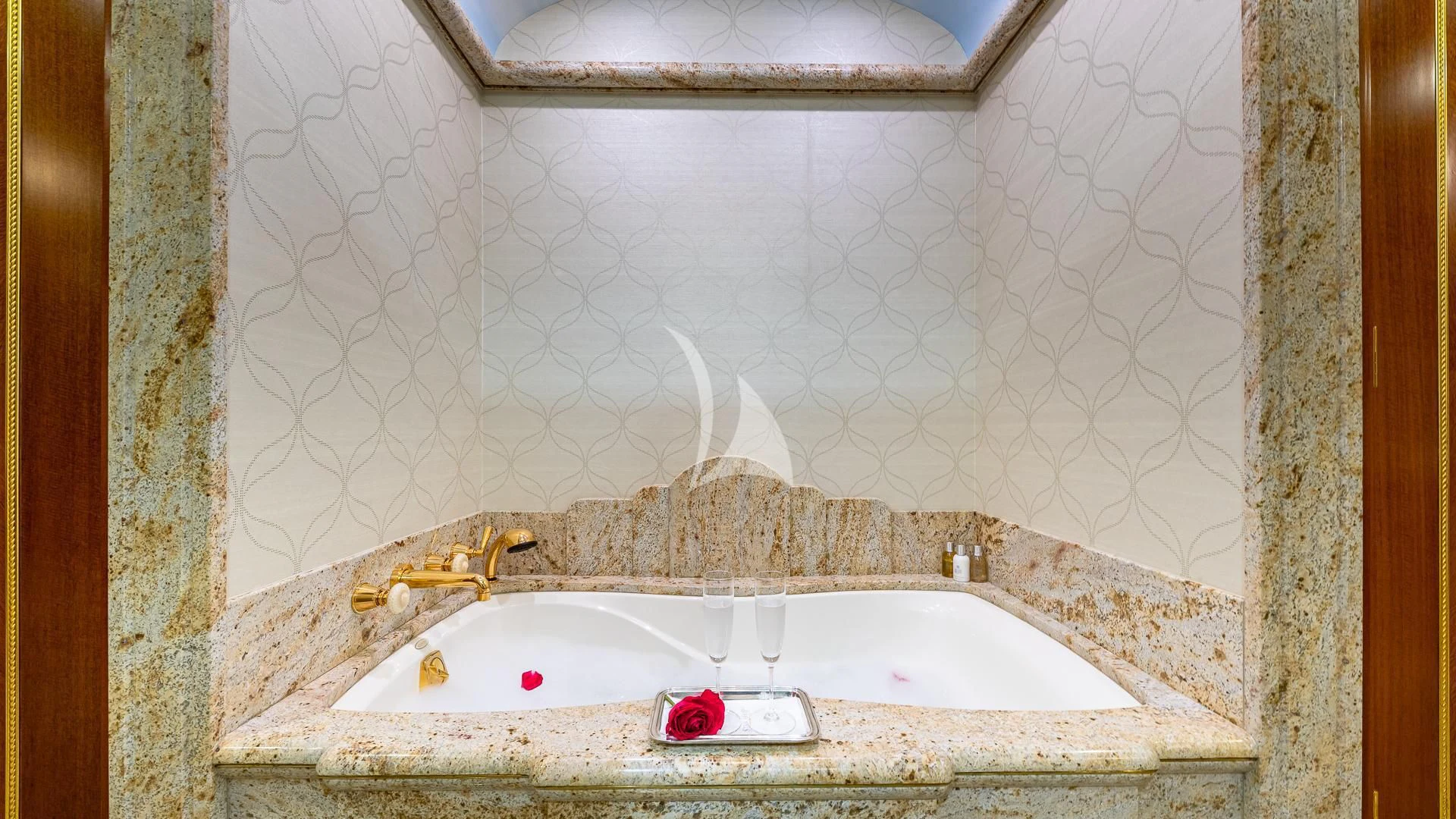 a bathroom with a sink and a mirror aboard STARSHIP Yacht for Charter