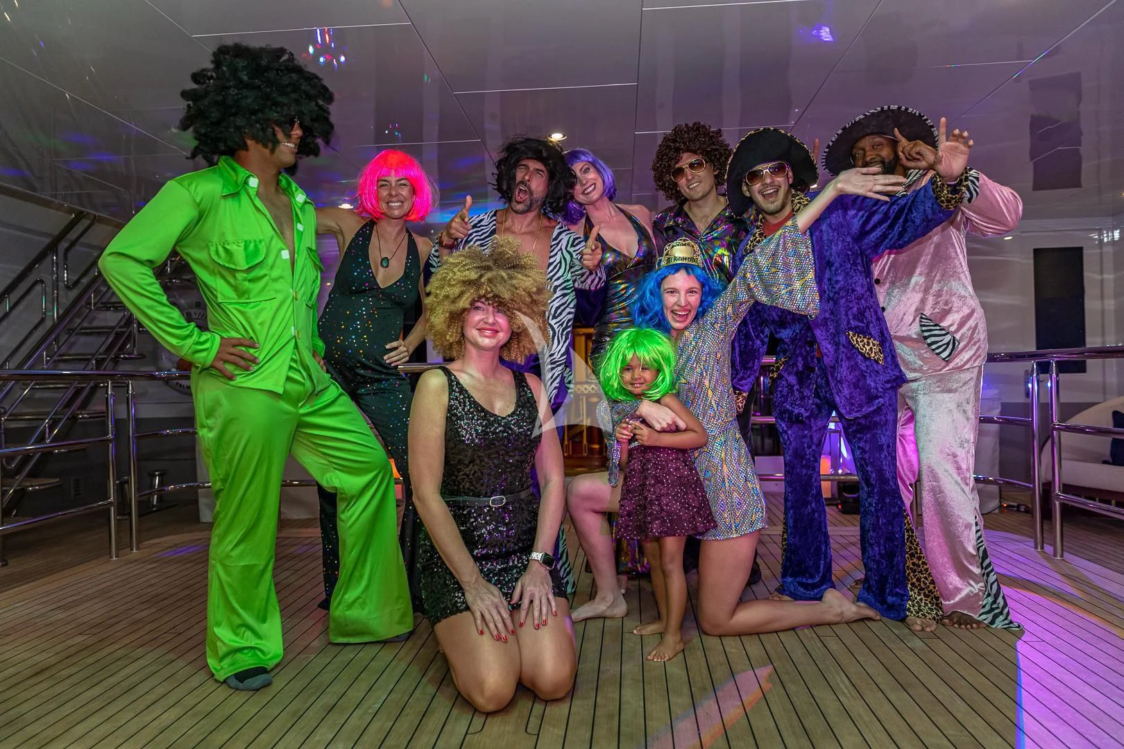 a group of people in costumes aboard STARSHIP Yacht for Charter