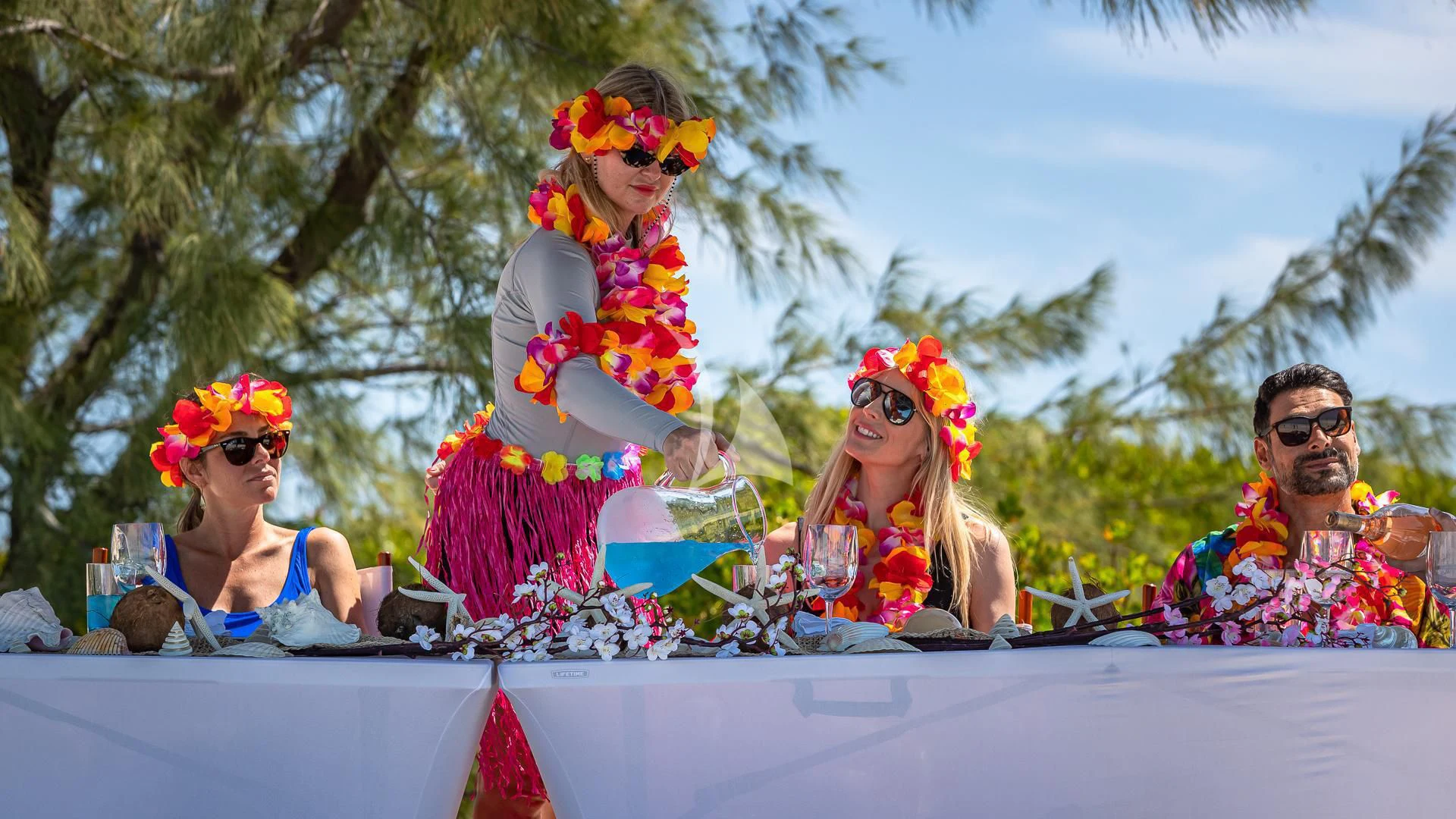 a group of people wearing costumes aboard STARSHIP Yacht for Charter