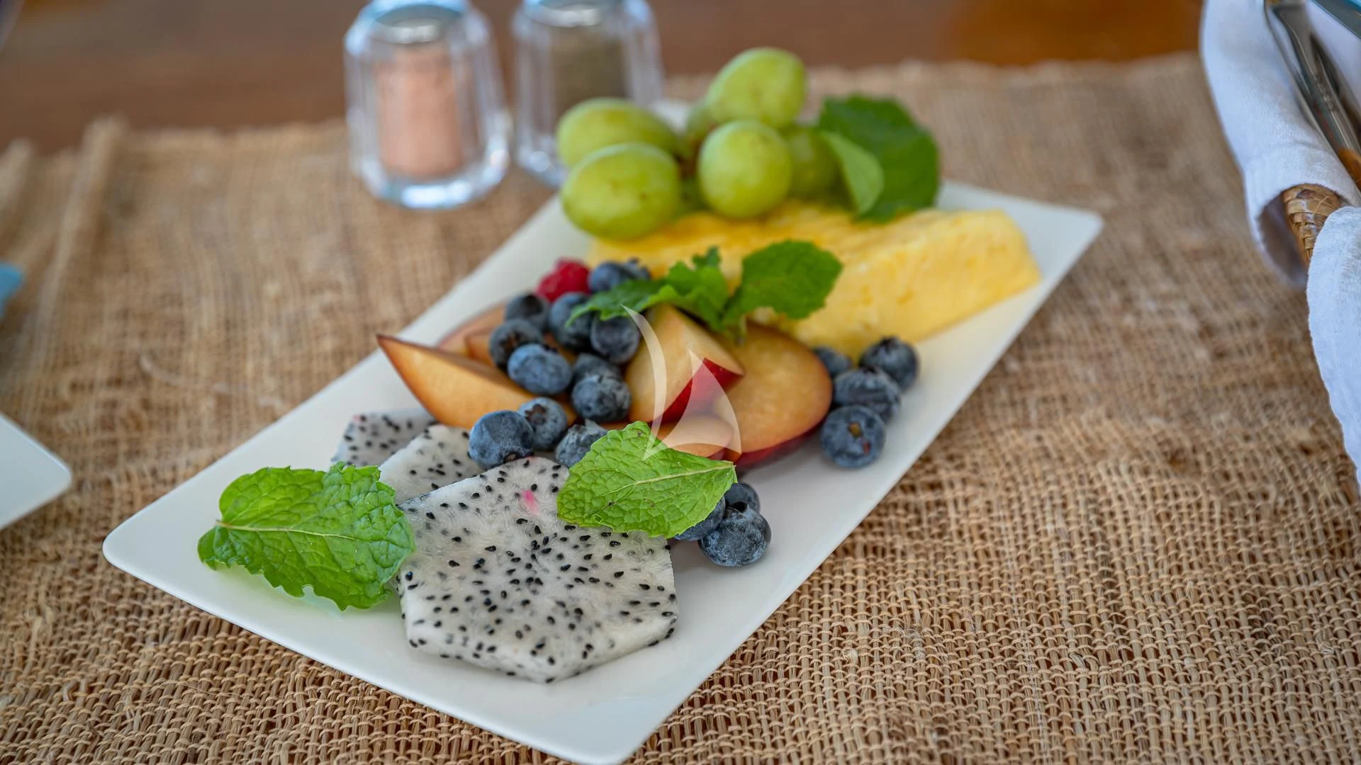 a plate of fruit aboard STARSHIP Yacht for Charter