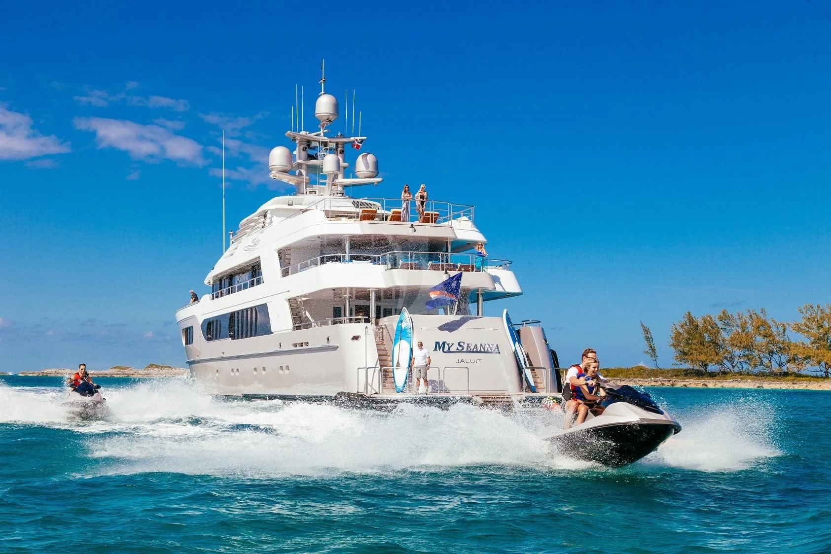 a boat with a person on it aboard STARSHIP Yacht for Charter