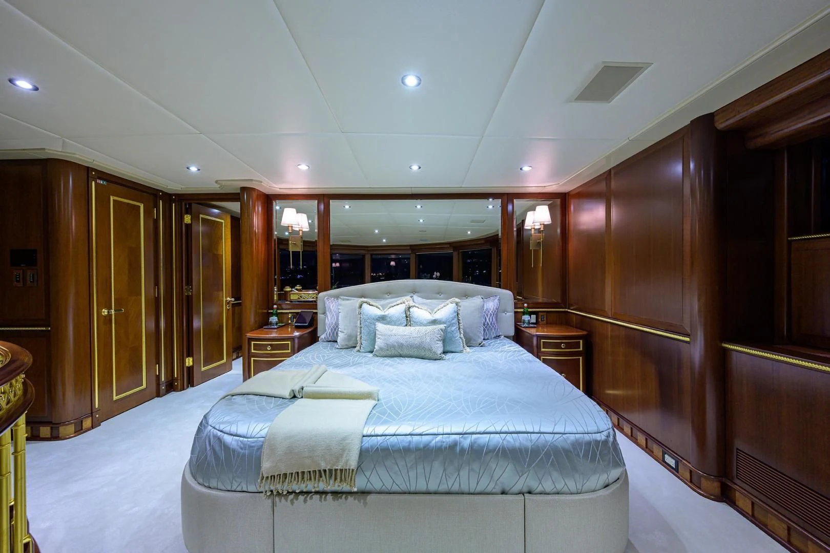 a bed in a room aboard STARSHIP Yacht for Charter