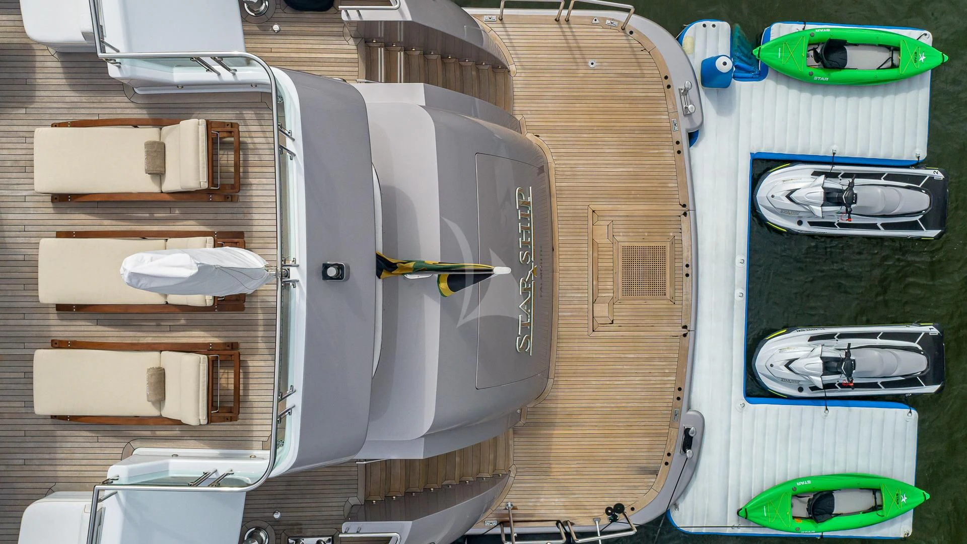 a collage of a white vehicle aboard STARSHIP Yacht for Charter