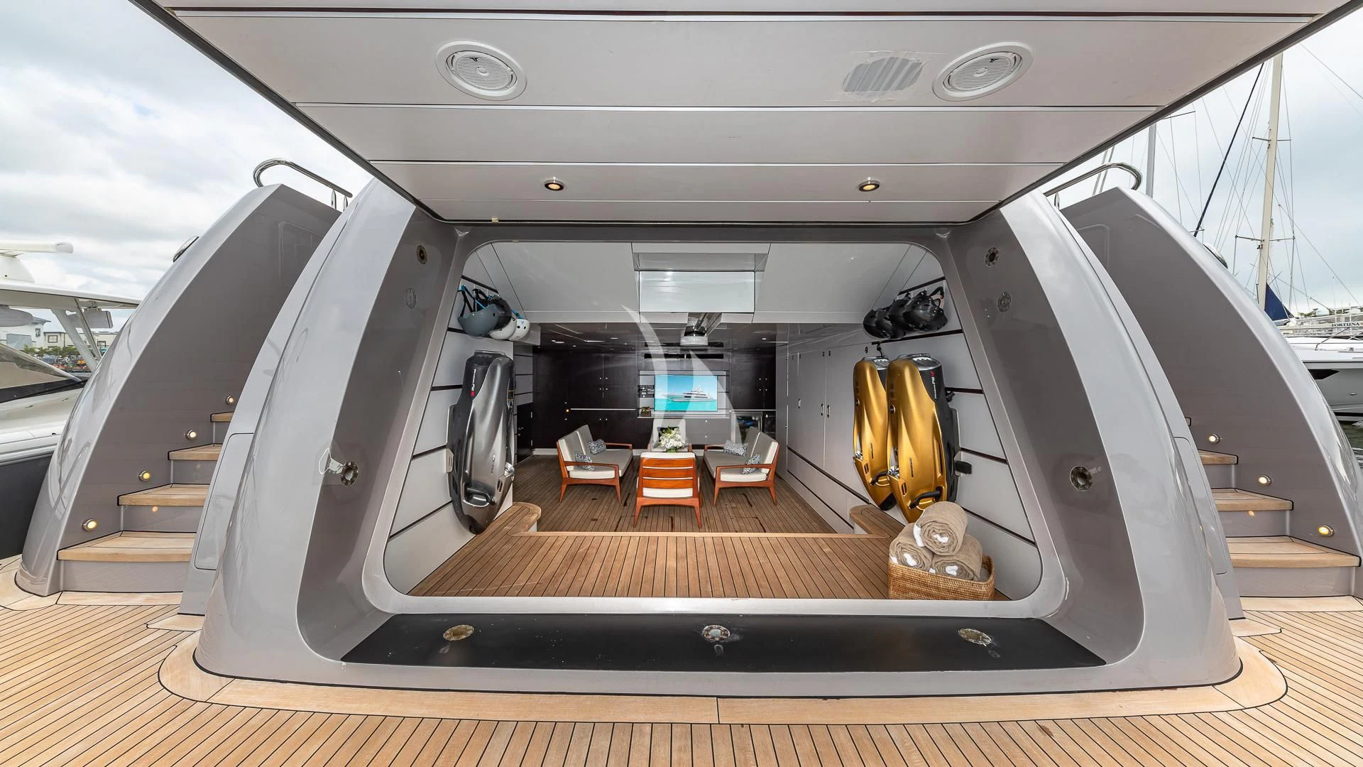 a large white machine aboard STARSHIP Yacht for Charter