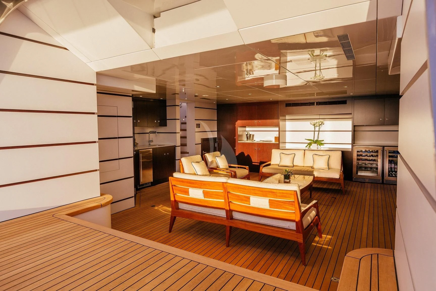 a modern looking living room aboard STARSHIP Yacht for Charter