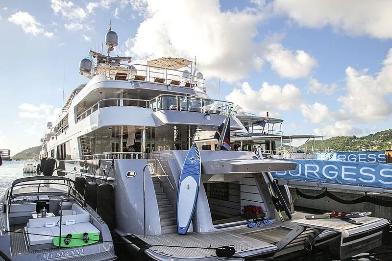 a large ship docked aboard STARSHIP Yacht for Charter