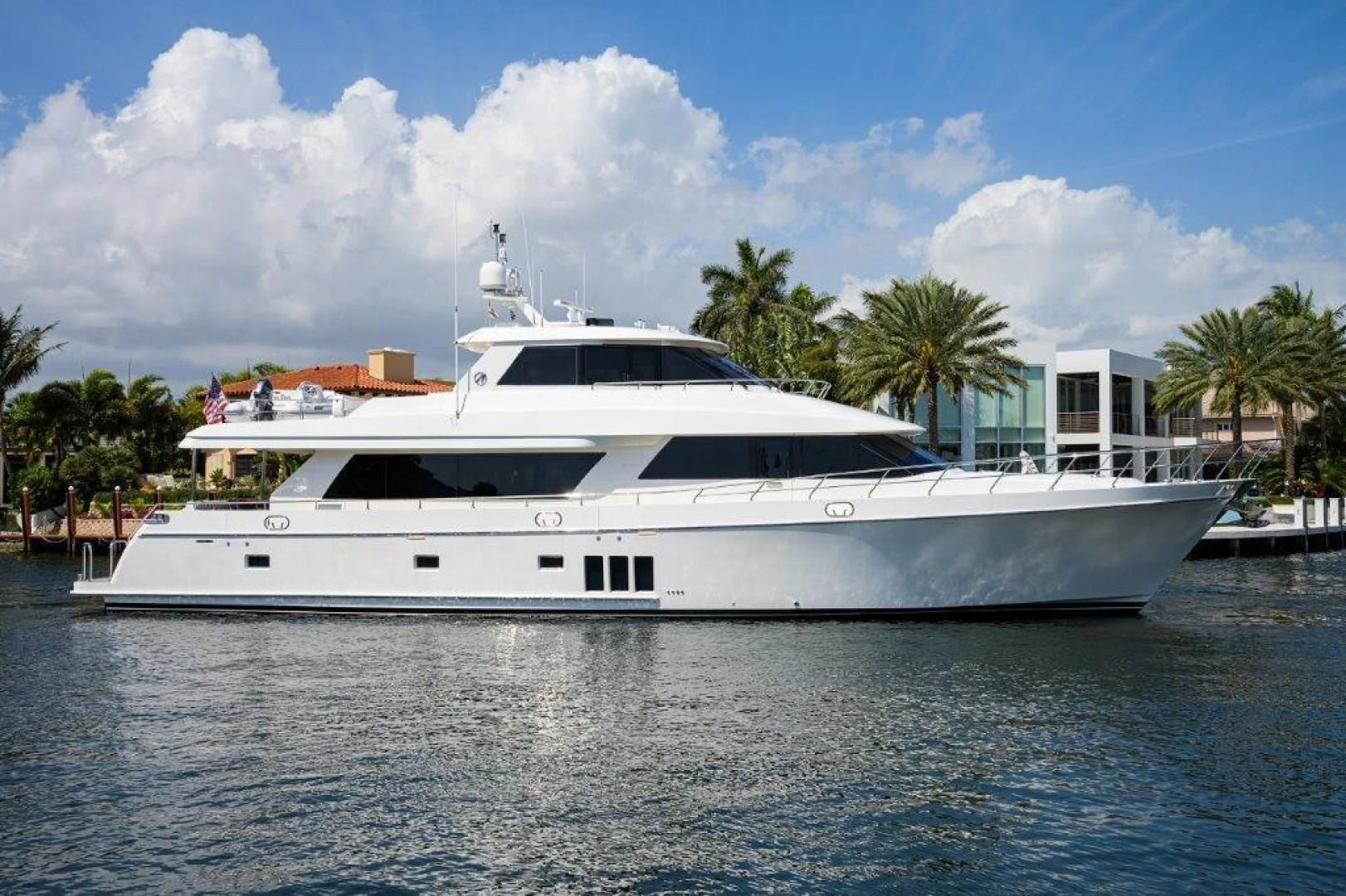 a white yacht in the water aboard SOUNDINGS Yacht for Sale