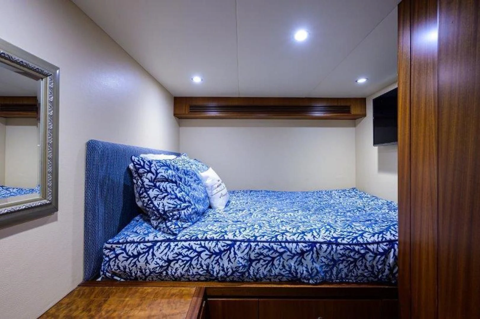 a bed in a room aboard SOUNDINGS Yacht for Sale