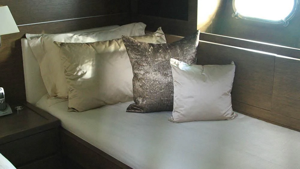 pillows on a bed aboard MYSVEN Yacht for Sale