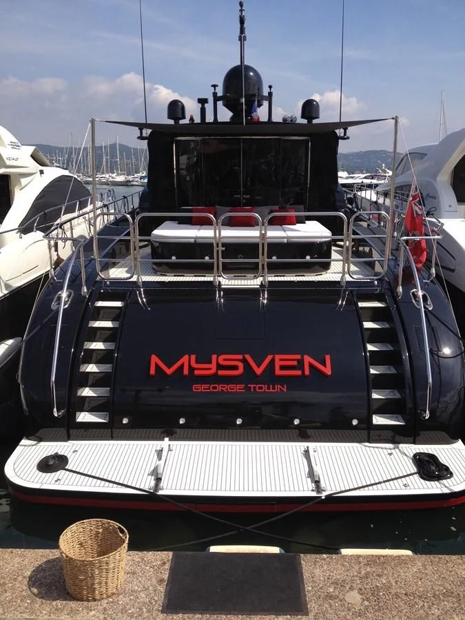 a boat on a trailer aboard MYSVEN Yacht for Sale