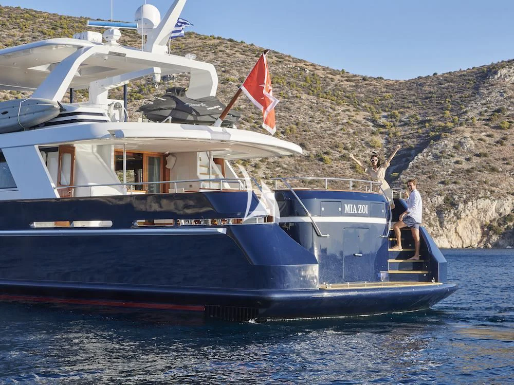 a boat on the water aboard MIA ZOI Yacht for Charter