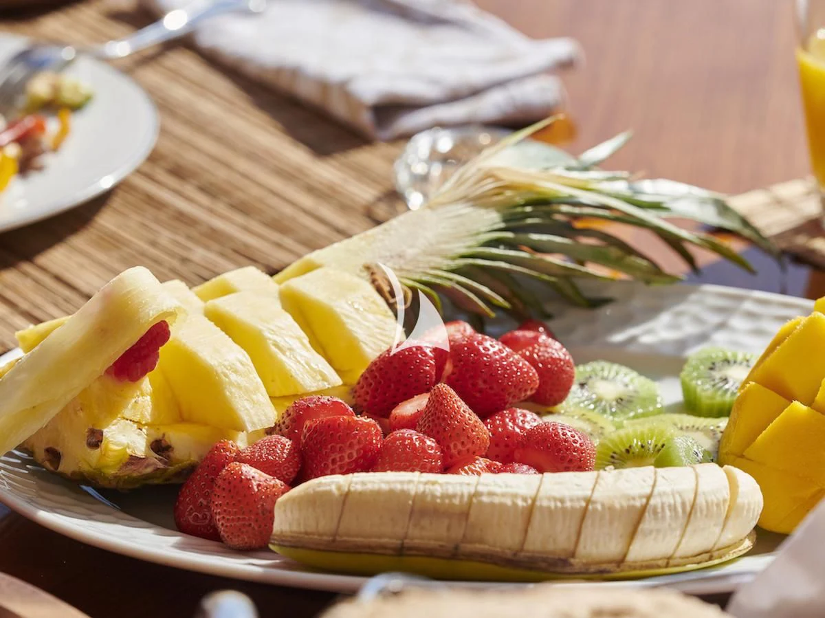 a plate of fruit aboard MIA ZOI Yacht for Charter