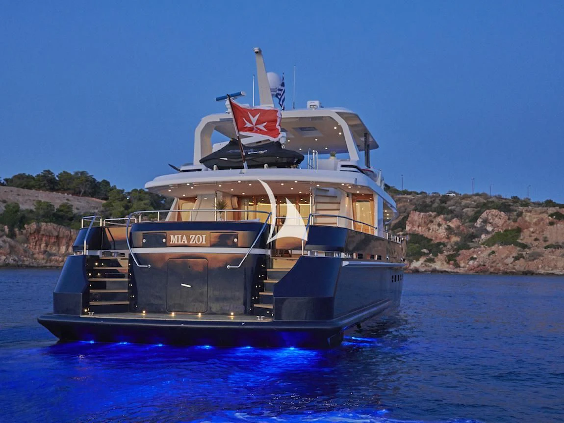 a boat on the water aboard MIA ZOI Yacht for Charter