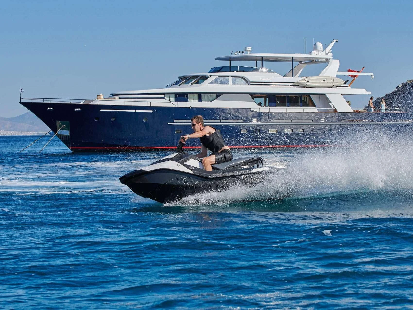 a person on a jet ski aboard MIA ZOI Yacht for Charter