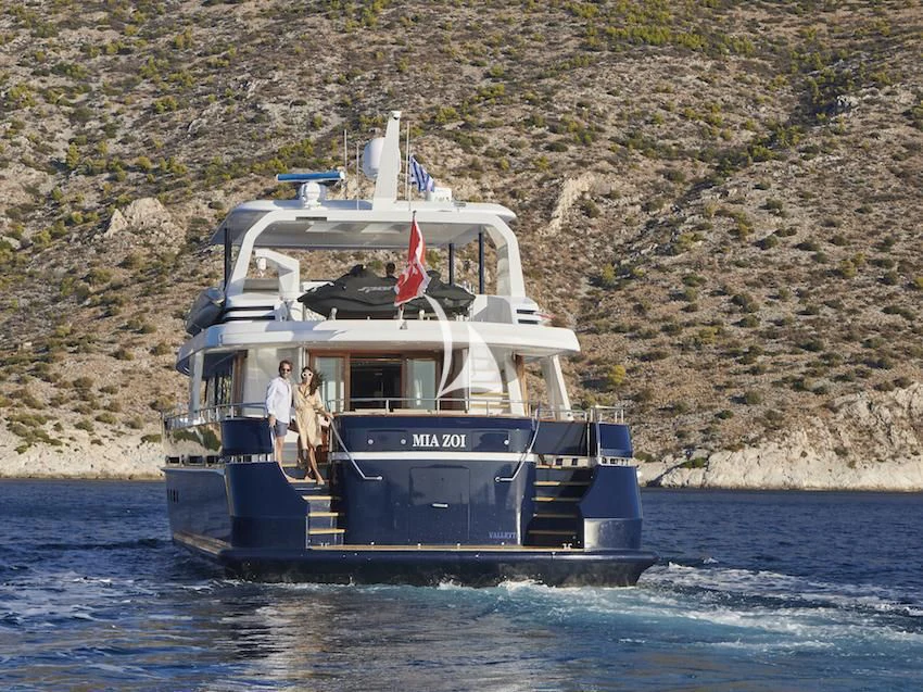 a boat on the water aboard MIA ZOI Yacht for Charter