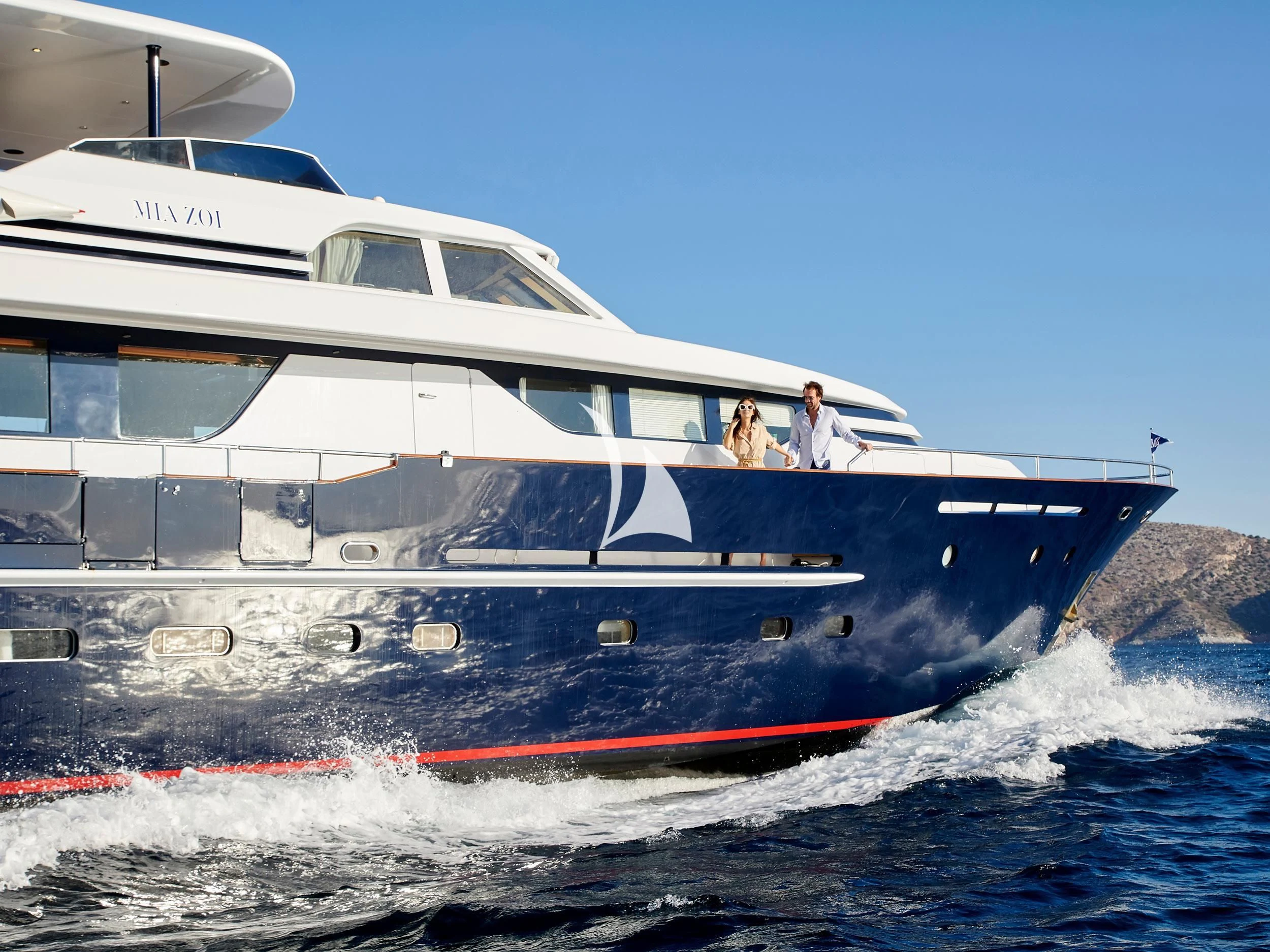 a boat on the water aboard MIA ZOI Yacht for Charter