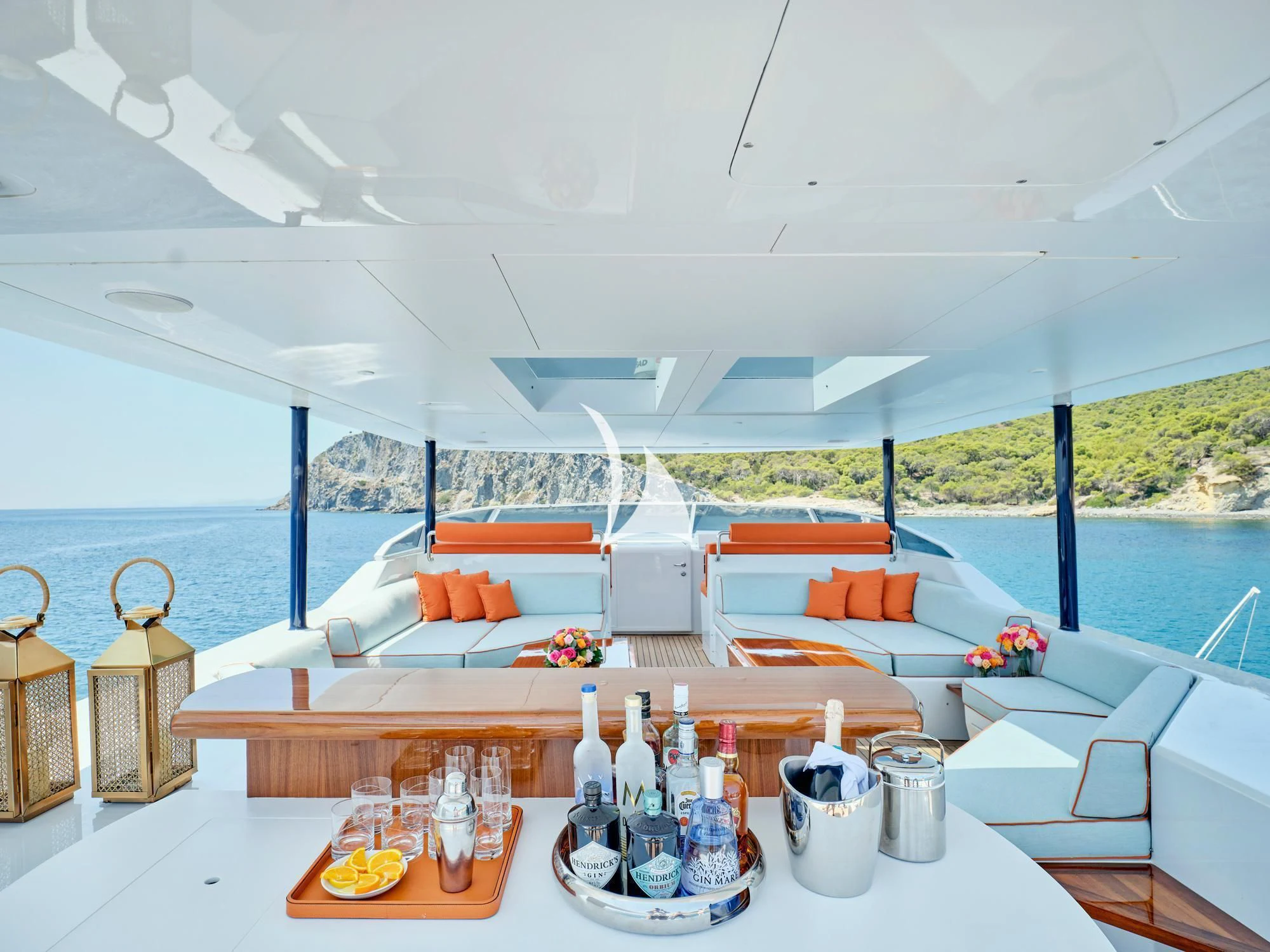 a room with a table and chairs aboard MIA ZOI Yacht for Charter