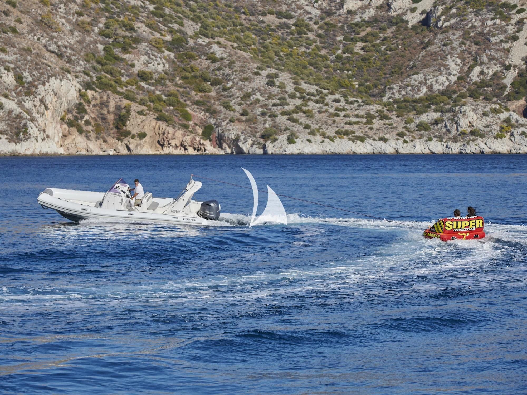 a boat with a water splash aboard MIA ZOI Yacht for Charter