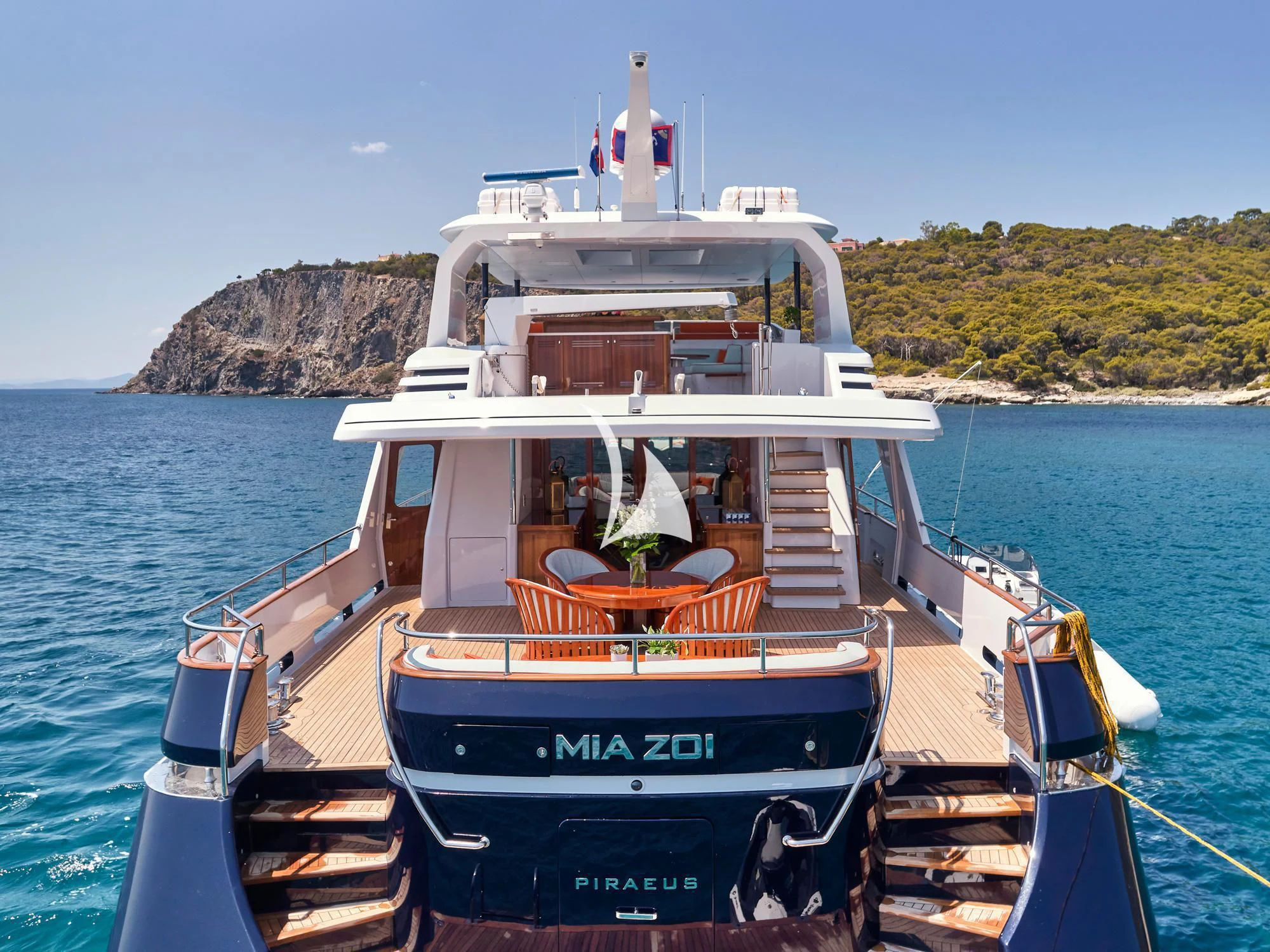 a boat on the water aboard MIA ZOI Yacht for Charter