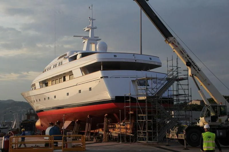 a large white boat with a crane aboard MARILENA Yacht for Sale