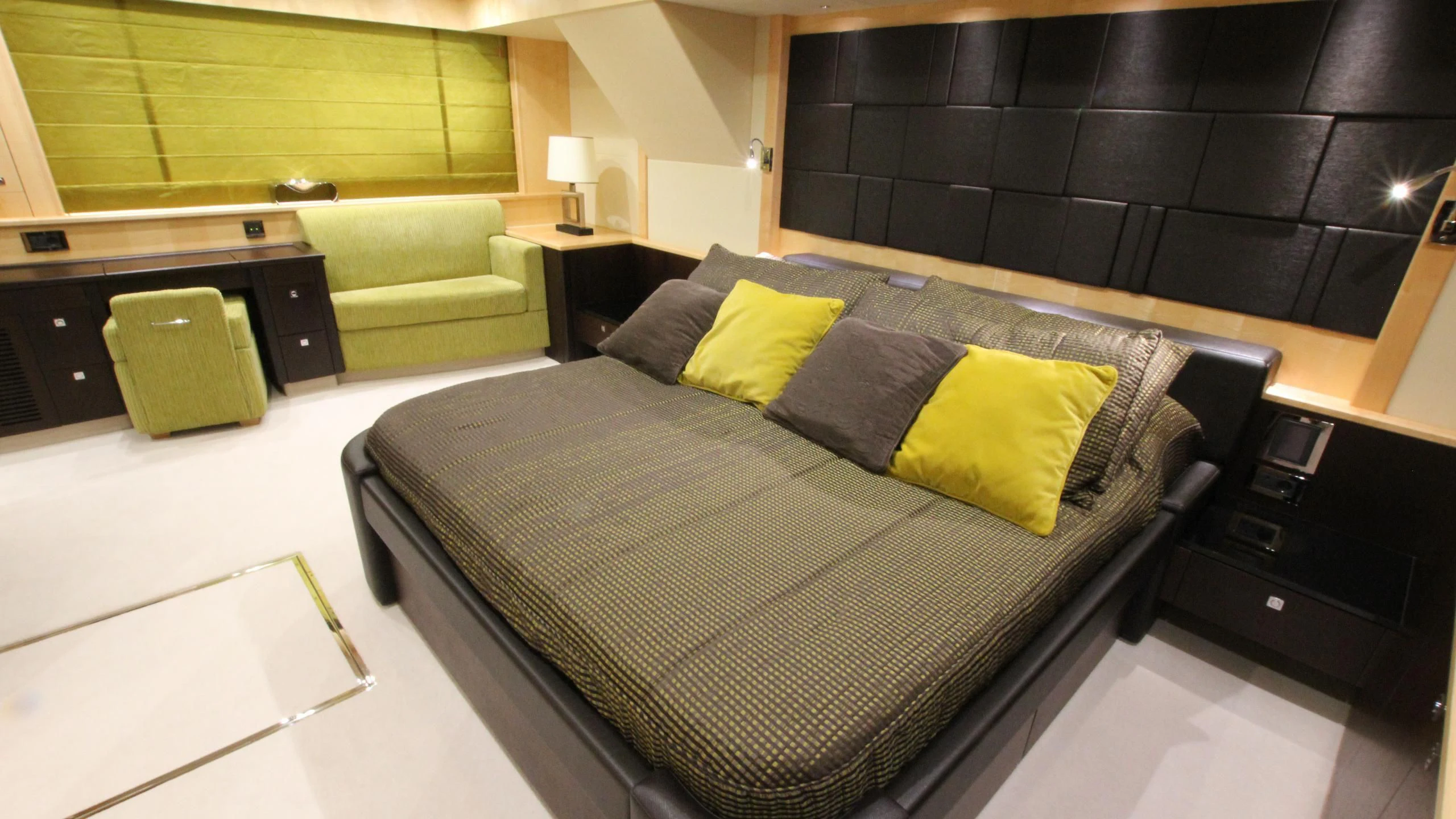 a room with a bed and a desk aboard STELLA ANN Yacht for Sale