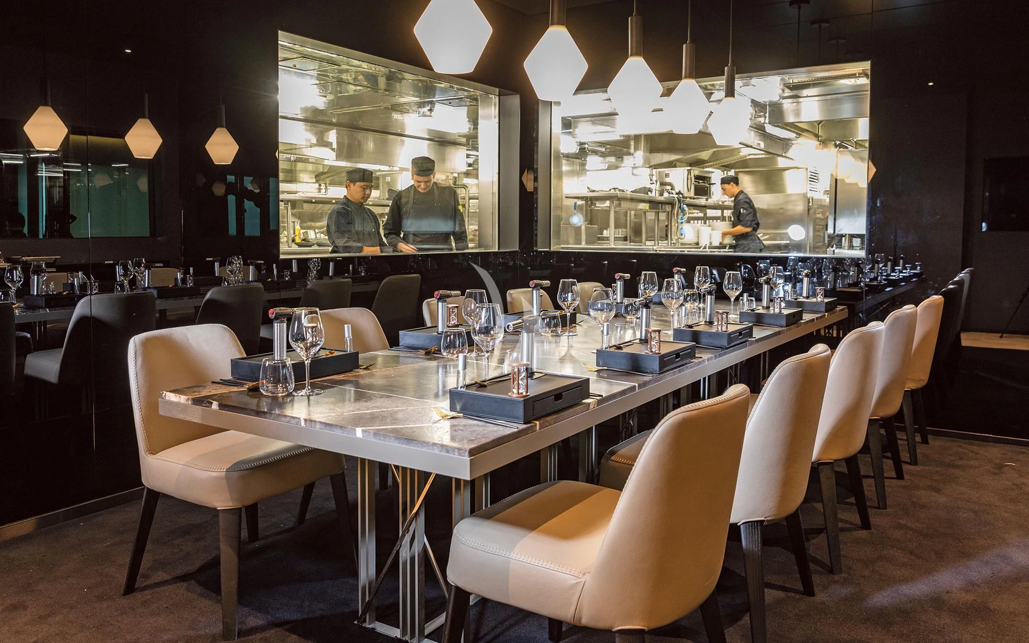 a restaurant with tables and chairs aboard SCENIC ECLIPSE Yacht for Sale