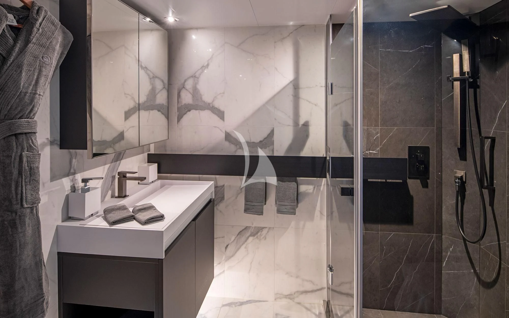 a bathroom with a sink and a shower aboard SCENIC ECLIPSE Yacht for Sale