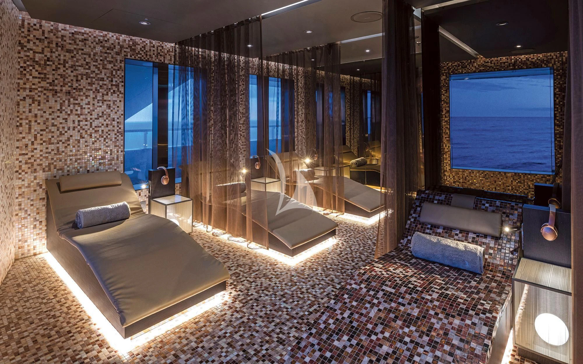 a large bathroom with a large jacuzzi tub aboard SCENIC ECLIPSE Yacht for Sale