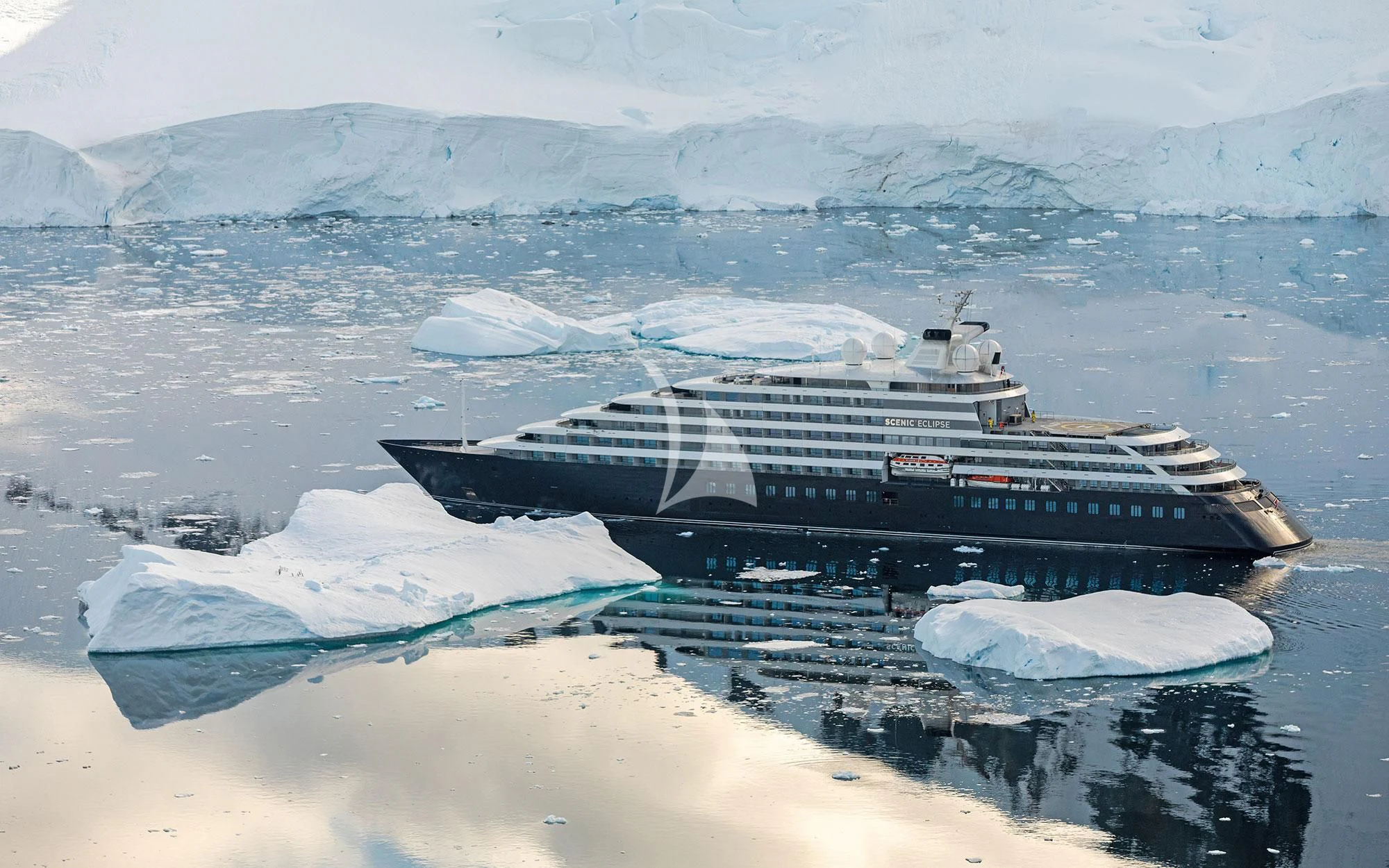 a large cruise ship in the water aboard SCENIC ECLIPSE Yacht for Sale