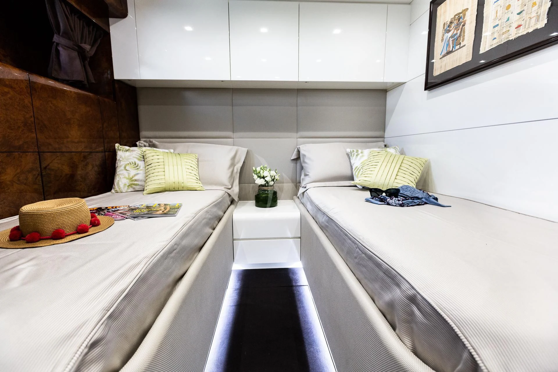 a room with two beds aboard CAMILLA A Yacht for Sale