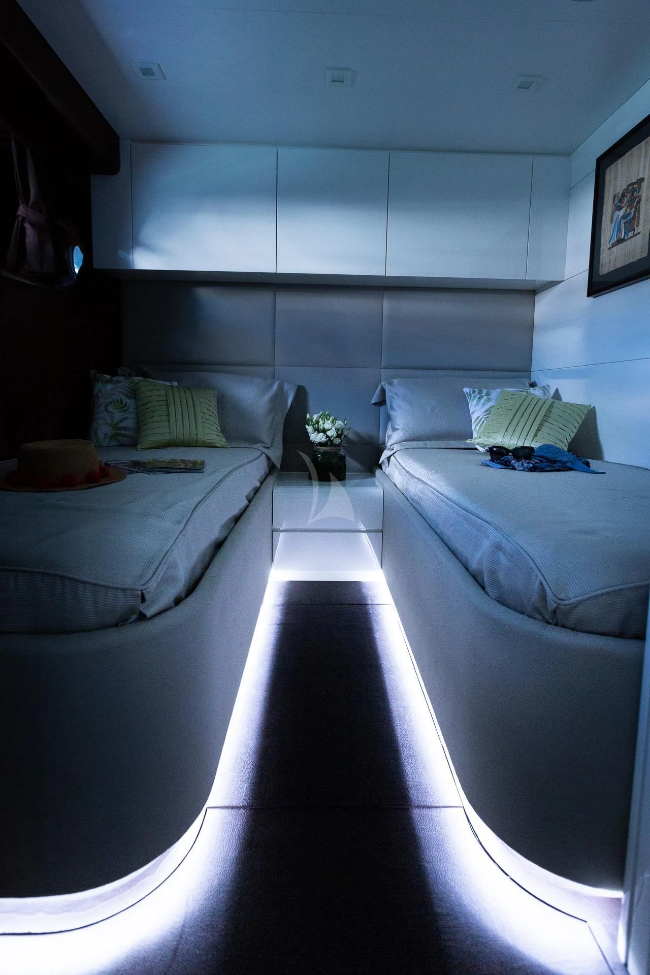 a room with two beds aboard CAMILLA A Yacht for Sale