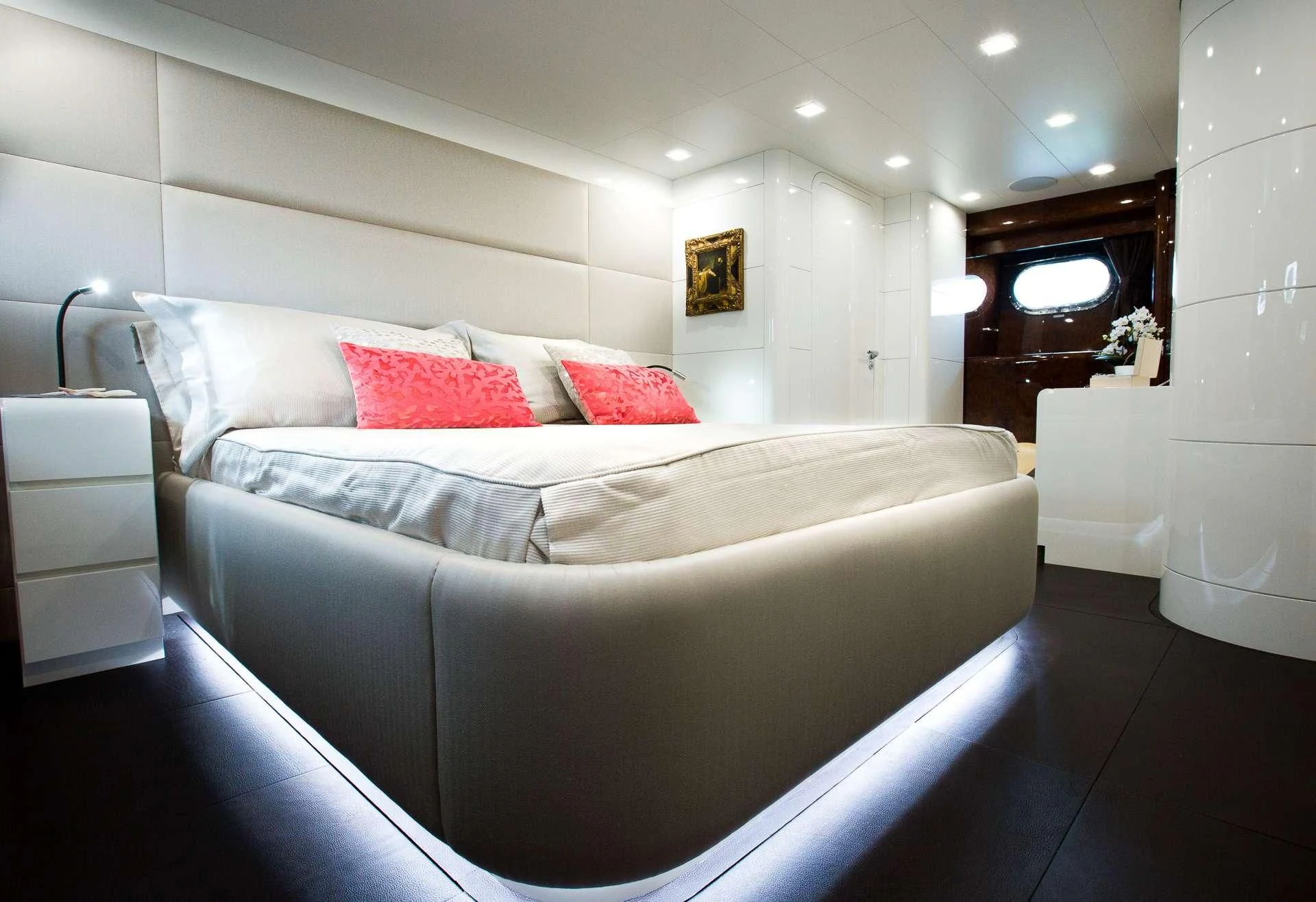 a large bed in a room aboard CAMILLA A Yacht for Sale