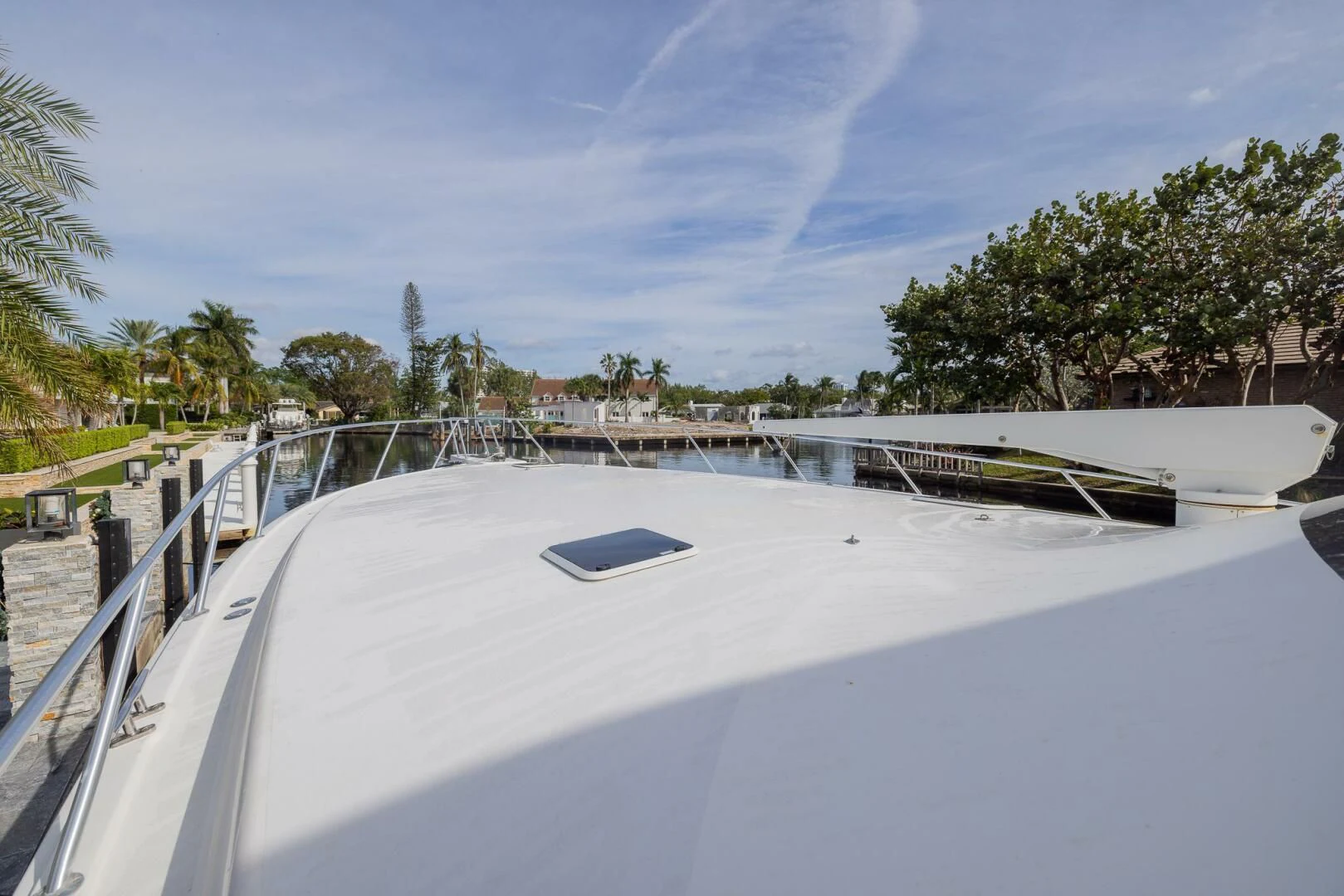 a white covered bridge aboard STABILIZED Yacht for Sale