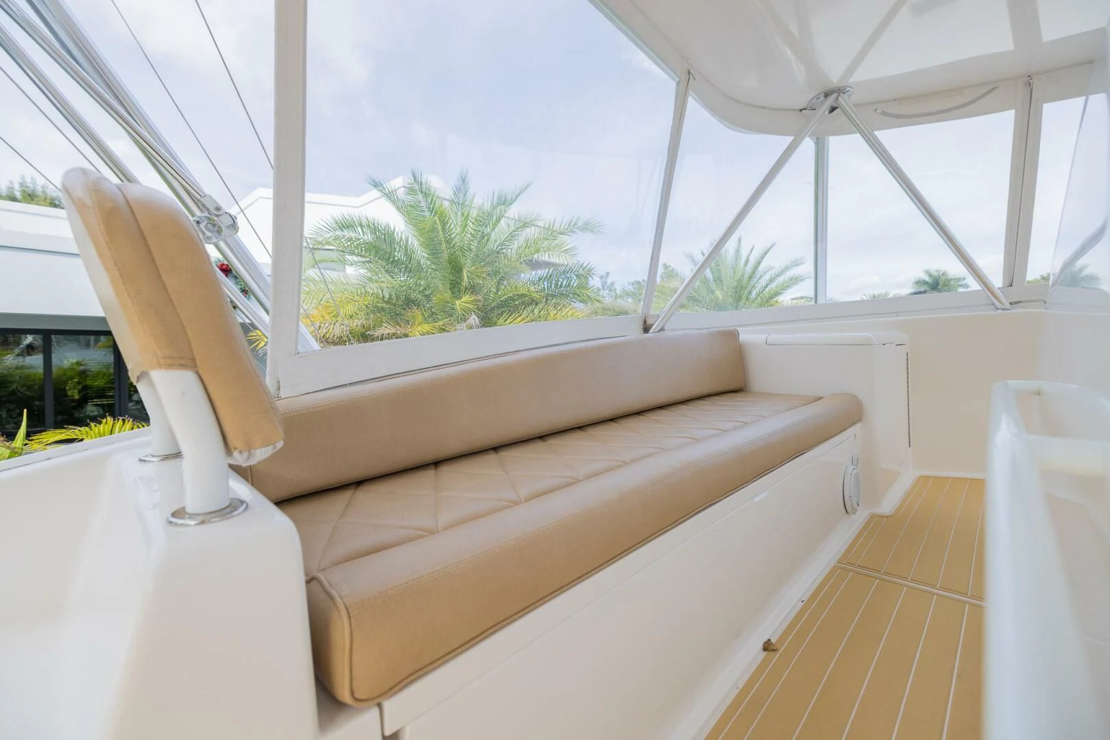 a couch in a room aboard STABILIZED Yacht for Sale