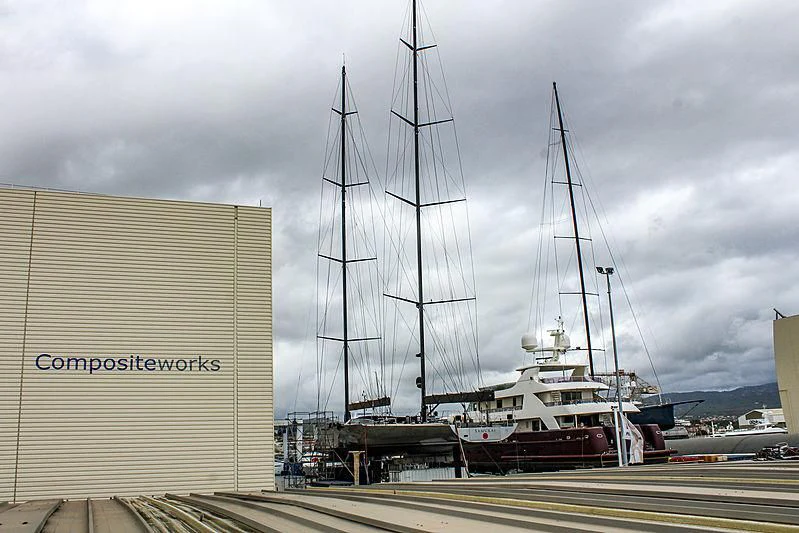a boat docked at a pier aboard SAMURAI Yacht for Sale