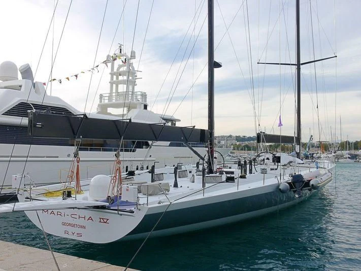 a boat docked at a pier aboard SAMURAI Yacht for Sale