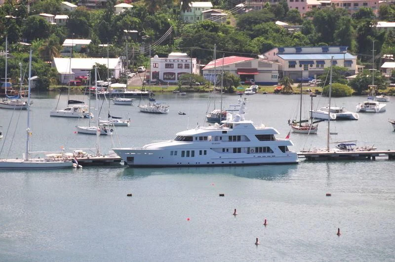 a group of boats in a harbor aboard BRAVADO Yacht for Sale