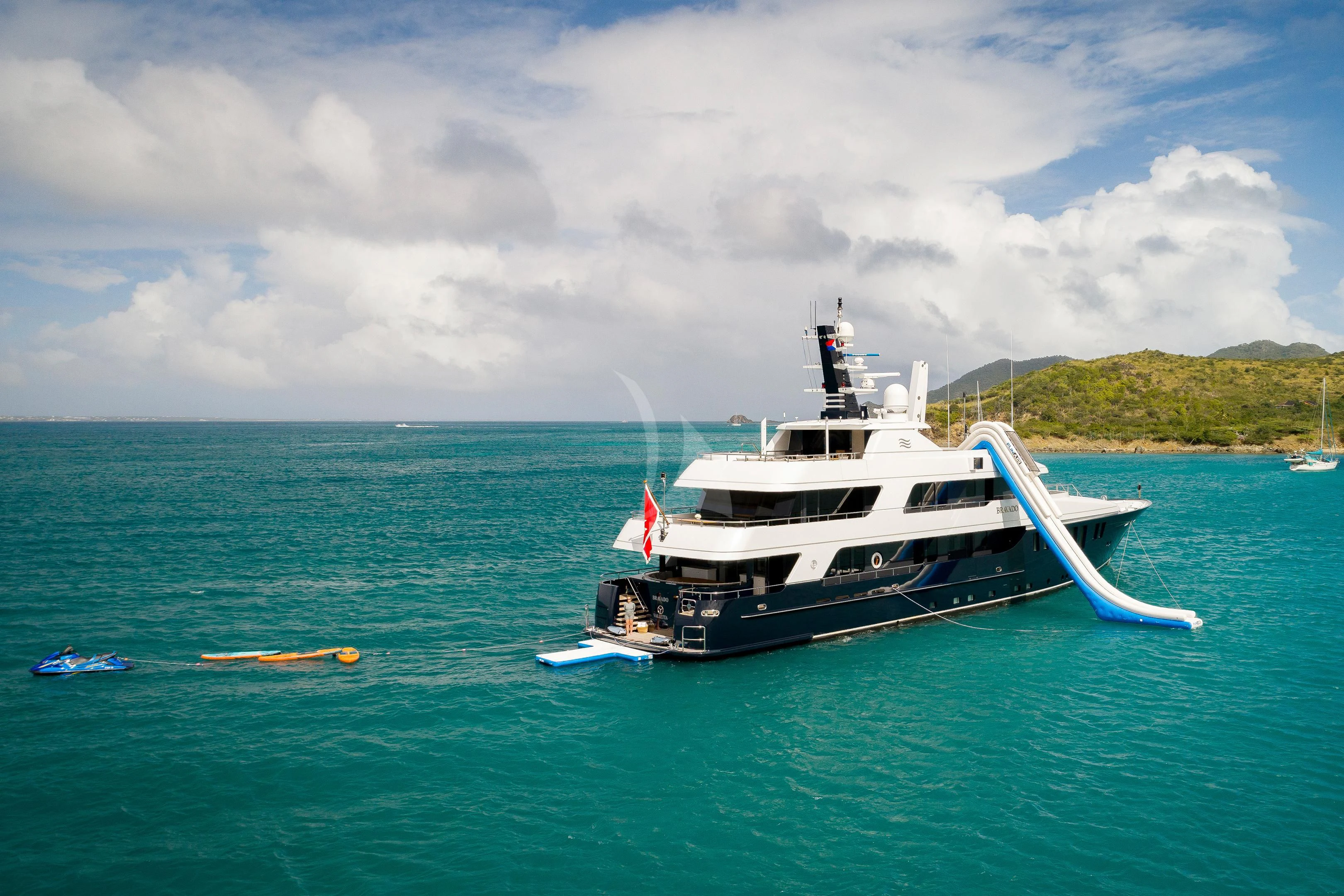 a boat in the water aboard BRAVADO Yacht for Sale
