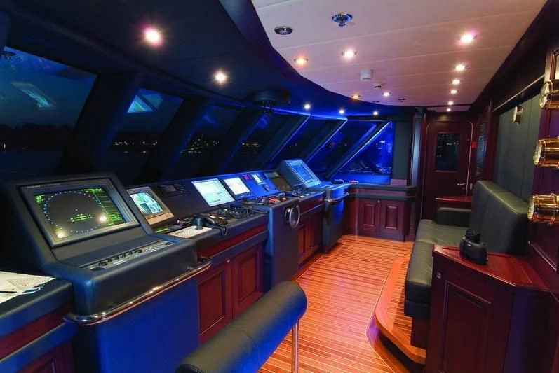 a control room with many computers aboard BRAVADO Yacht for Sale