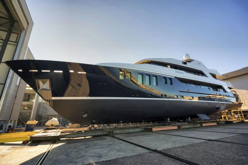 a large helicopter on a deck aboard BRAVADO Yacht for Sale