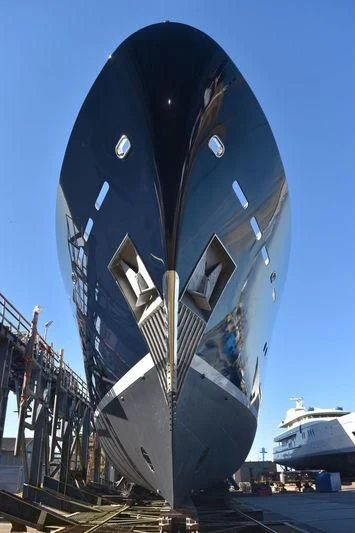 a large black and white satellite dish aboard BRAVADO Yacht for Sale